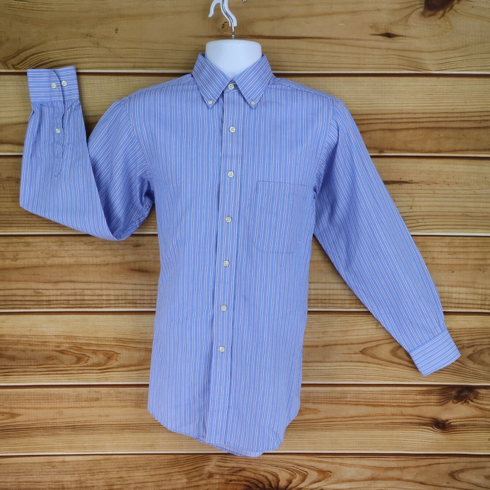 Chaps Dress Shirt Wrinkle Free Regular Fit Mens Size S Blue Striped Button Down